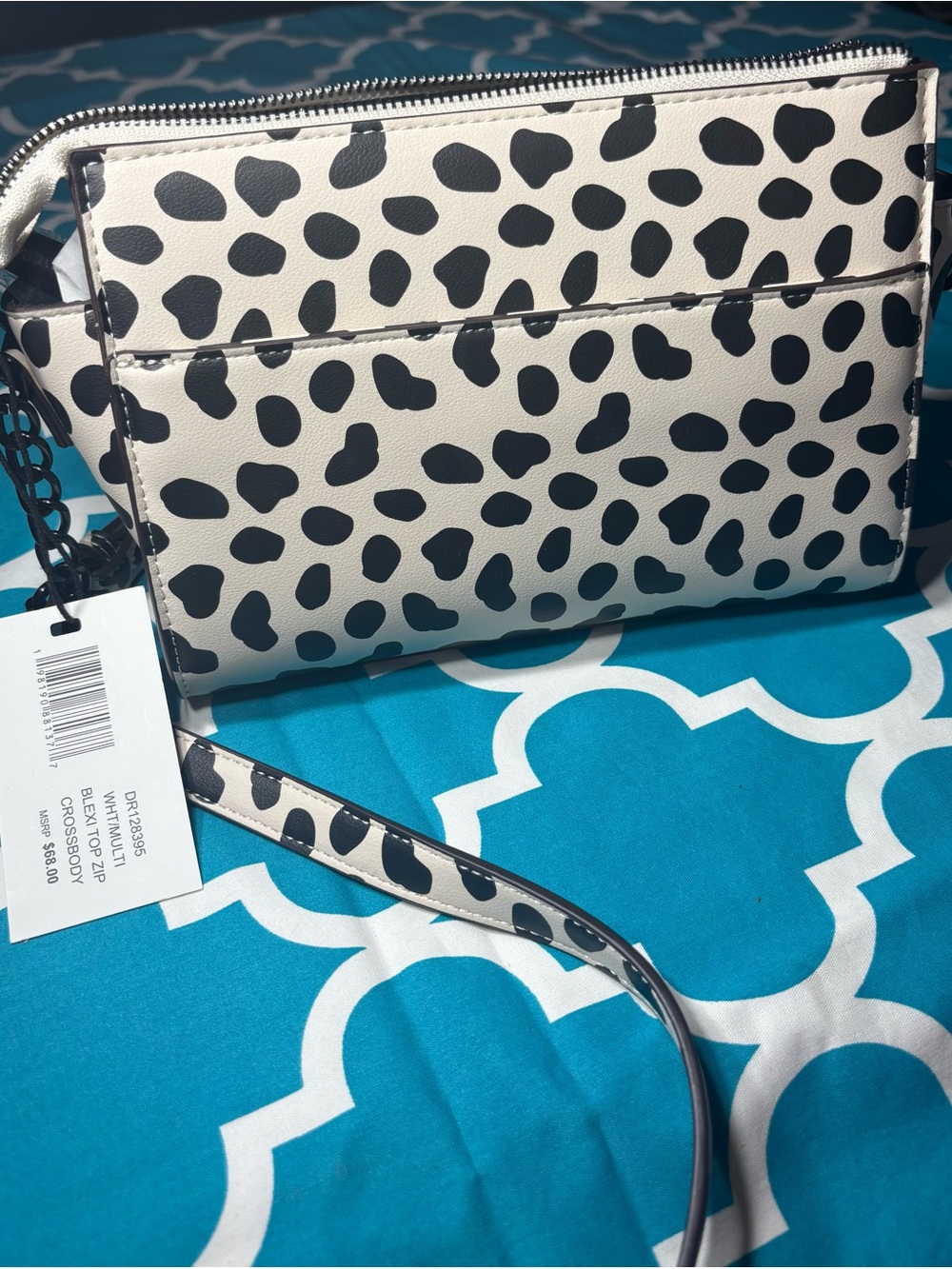 New Steve Madden Blexi Top Zip Black & White Spotted Crossbody Bag MSRP $68 - Picture 4 of 7